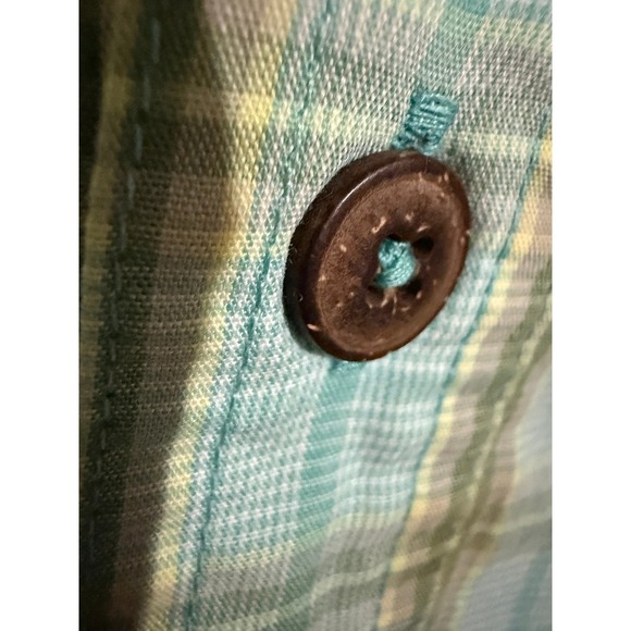 Patagonia Mens Short Sleeve Plaid Button Down Shirt Blue Green Ventilated Back - Picture 5 of 11